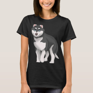 Schwarzer und weißer sibirischer Husky-Hund mit bl T-Shirt