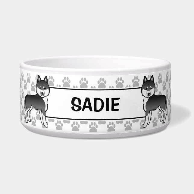 Schwarzer und weißer sibirischer Husky mit dem Nam Napf (Vorderseite)