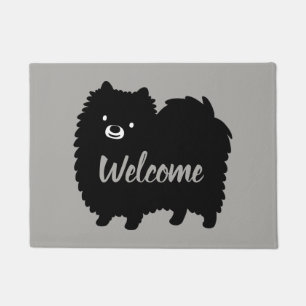 Schwarzer und weißer Spitz Niedlich Pommie Dog Fußmatte