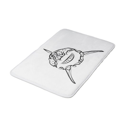 Schwarzer und weißer Stamm Großer Weißer Hai Badematte (Schrägansicht)