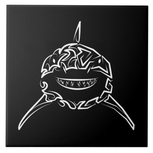 Schwarzer und weißer Stamm Großer Weißer Hai Fliese (Vorderseite)