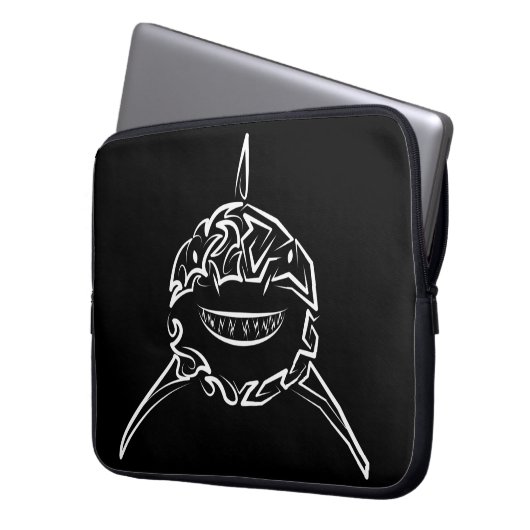 Schwarzer und weißer Stamm Großer Weißer Hai Laptopschutzhülle (Vorderseite Links)