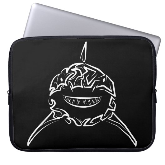 Schwarzer und weißer Stamm Großer Weißer Hai Laptopschutzhülle (Vorderseite)