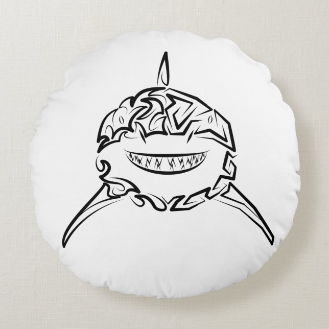 Schwarzer und weißer Stamm Großer Weißer Hai Rundes Kissen (Vorderseite)