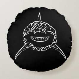 Schwarzer und weißer Stamm Großer Weißer Hai Rundes Kissen