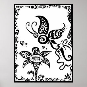 Schwarzer und weißer Stammes-Schmetterling Poster