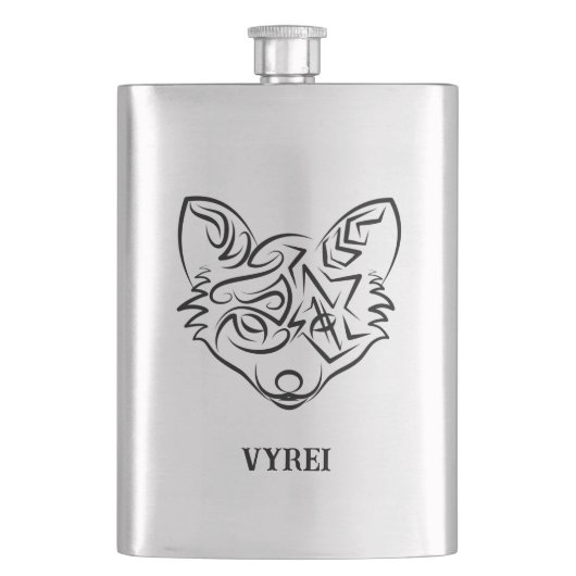 Schwarzer und weißer Stammesfuchs Flachmann (Vorderseite)