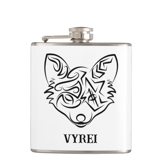 Schwarzer und weißer Stammesfuchs Flachmann (Vorderseite)