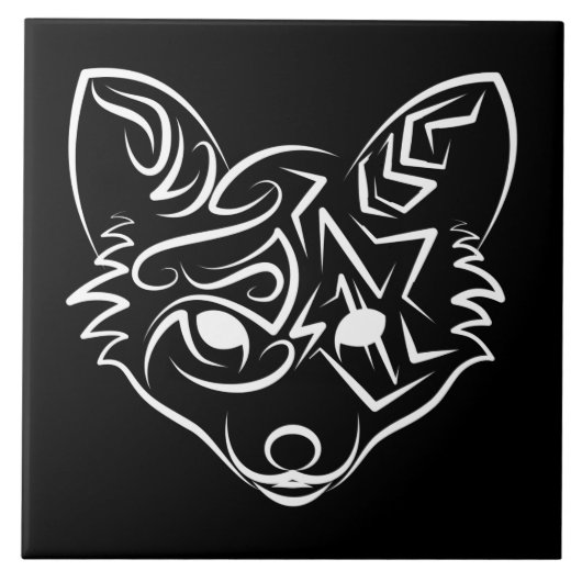 Schwarzer und weißer Stammesfuchs Fliese (Vorderseite)