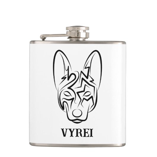 Schwarzer und weißer Stammhund Flachmann (Vorderseite)