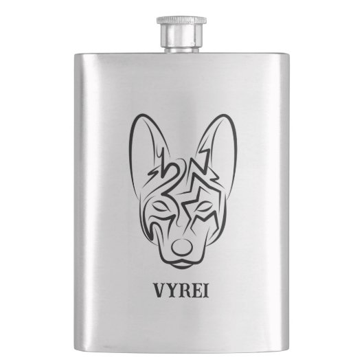 Schwarzer und weißer Stammhund Flachmann (Vorderseite)