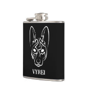 Schwarzer und weißer Stammhund Flachmann (Links)