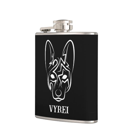 Schwarzer und weißer Stammhund Flachmann (Links)