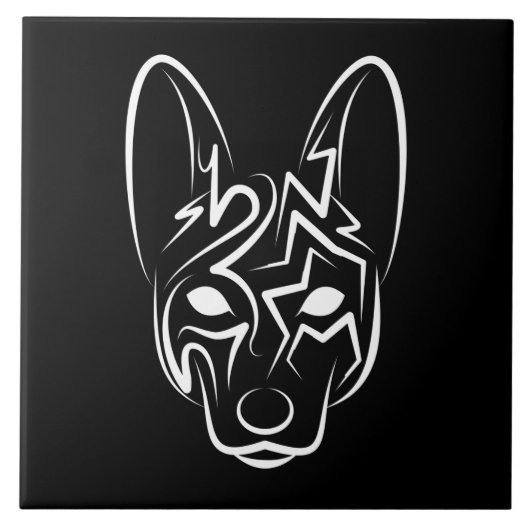 Schwarzer und weißer Stammhund Fliese (Vorderseite)