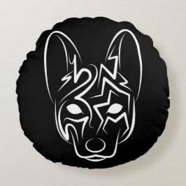 Schwarzer und weißer Stammhund Rundes Kissen