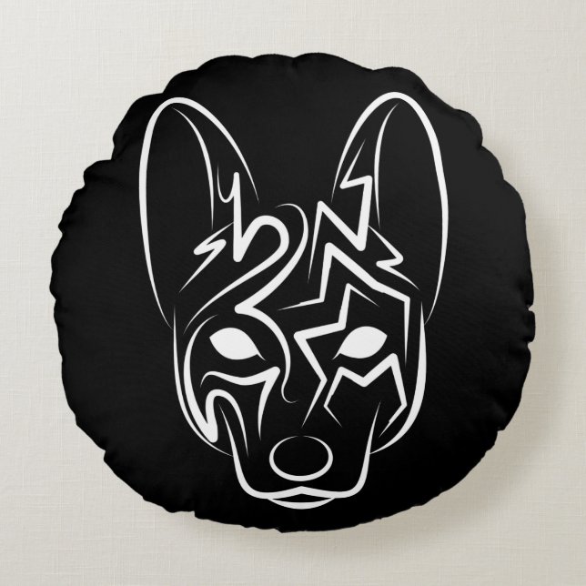 Schwarzer und weißer Stammhund Rundes Kissen (Vorderseite)