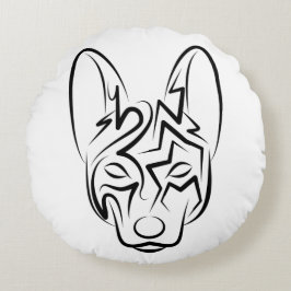 Schwarzer und weißer Stammhund Rundes Kissen