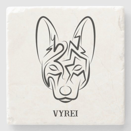 Schwarzer und weißer Stammhund Steinuntersetzer (Vorderseite)