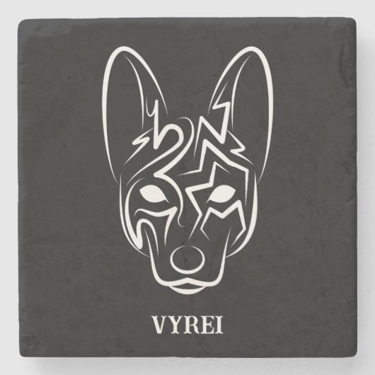 Schwarzer und weißer Stammhund Steinuntersetzer (Vorderseite)