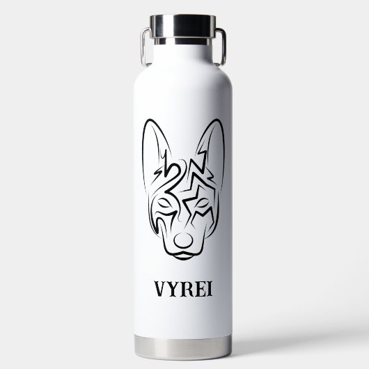 Schwarzer und weißer Stammhund Trinkflasche (Vorderseite)