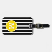 Schwarzer und weißer Streifen mit gelbem Monogramm Gepäckanhänger (Vorderseite horizontal)