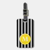 Schwarzer und weißer Streifen mit gelbem Monogramm Gepäckanhänger (Vorderseite vertikal)