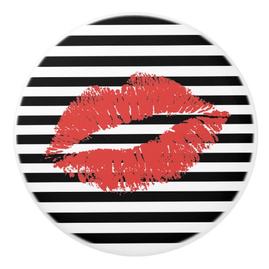 Schwarzer und weißer Streifen mit rotem Lippenzieh Keramikknauf (Vorderseite)