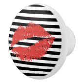Schwarzer und weißer Streifen mit rotem Lippenzieh Keramikknauf (Rechts)