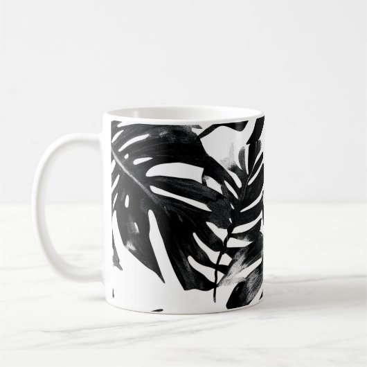 🖤 Schwarzer und weißer tropischer 🌿 Kaffeetasse (Links)