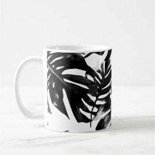 🖤 Schwarzer und weißer tropischer 🌿 Kaffeetasse