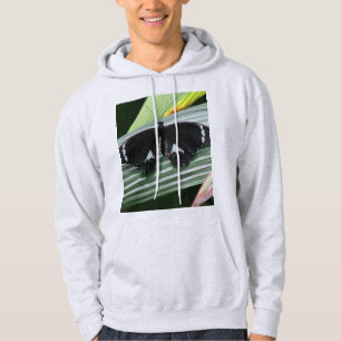 Schwarzer und weißer tropischer Schmetterling Hoodie