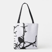 Schwarzer und weißer Vogel in Baumkatze Tasche (Rückseite)