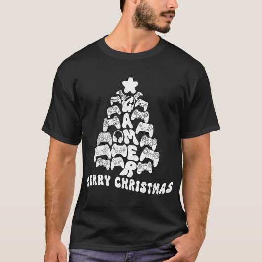 Schwarzer und weißer Weihnachtsbaum mit Controller T-Shirt (Vorderseite)