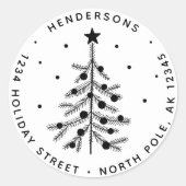 Schwarzer und weißer Weihnachtsbaum Rücksendeadres Runder Aufkleber (Vorderseite)