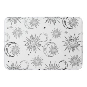 Schwarzer und weißer Whimsischer Sonnenmond und -s Badematte