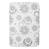 Schwarzer und weißer Whimsischer Sonnenmond und -s Badematte (Vorderseite Vertikal)