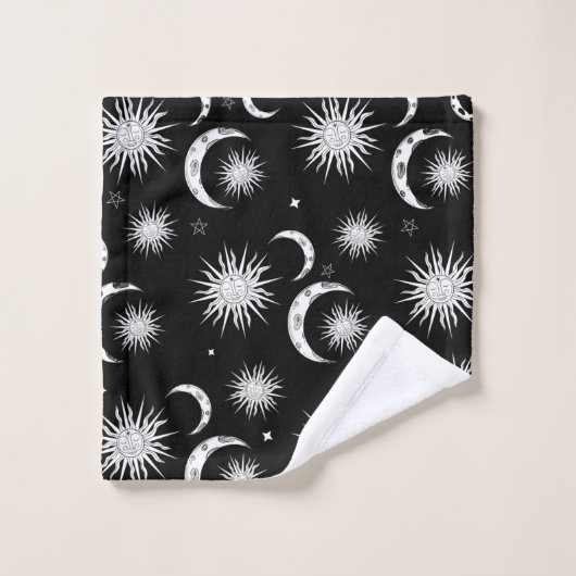 Schwarzer und weißer Whimsischer Sonnenmond und -s Badhandtuch Set (Waschlappen)