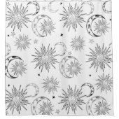 Schwarzer und weißer Whimsischer Sonnenmond und -s Duschvorhang (Vorderseite)