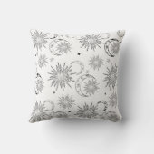 Schwarzer und weißer Whimsischer Sonnenmond und -s Kissen (Rückseite)