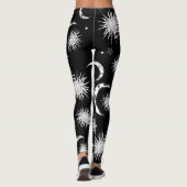 Schwarzer und weißer Whimsischer Sonnenmond und -s Leggings (Rückseite)