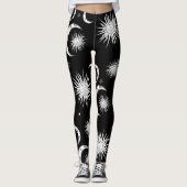 Schwarzer und weißer Whimsischer Sonnenmond und -s Leggings (Vorderseite)