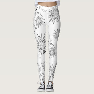 Schwarzer und weißer Whimsischer Sonnenmond und -s Leggings