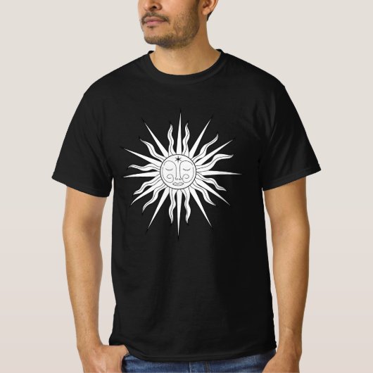Schwarzer und weißer Whimsischer Sonnenmond und -s T-Shirt (Vorderseite)