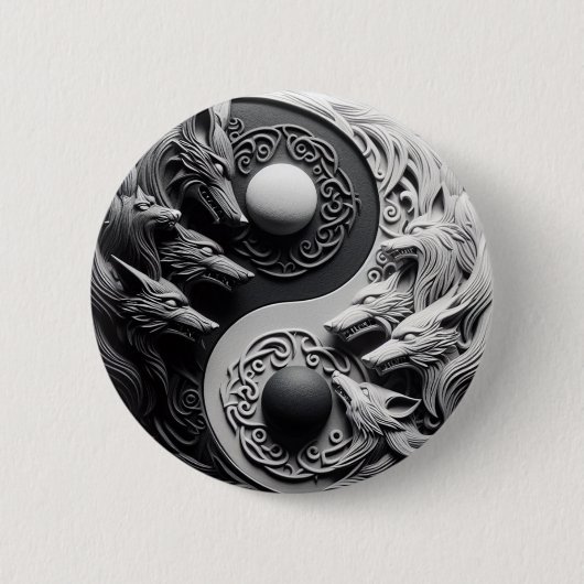 Schwarzer und weißer Wolf Button (Vorderseite)