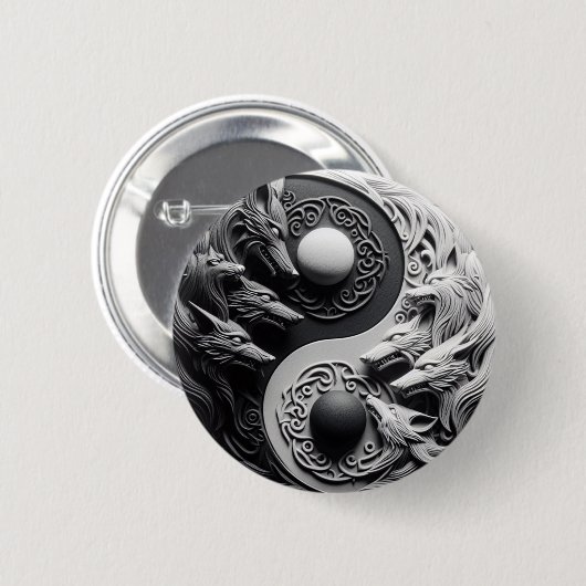 Schwarzer und weißer Wolf Button (Vorne & Hinten)