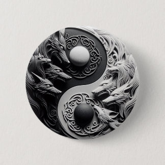 Schwarzer und weißer Wolf Button