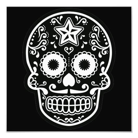 Schwarzer und weißer Zucker Schädelstern Fotodruck (Vorne)