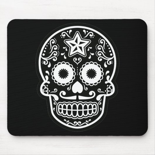 Schwarzer und weißer Zucker Schädelstern Mousepad (Vorne)