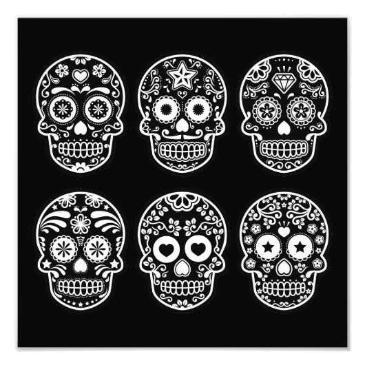 Schwarzer und weißer Zuckerschädel Fotodruck (Vorne)