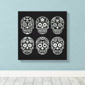 Schwarzer und weißer Zuckerschädel Leinwanddruck (Insitu (Holzboden))
